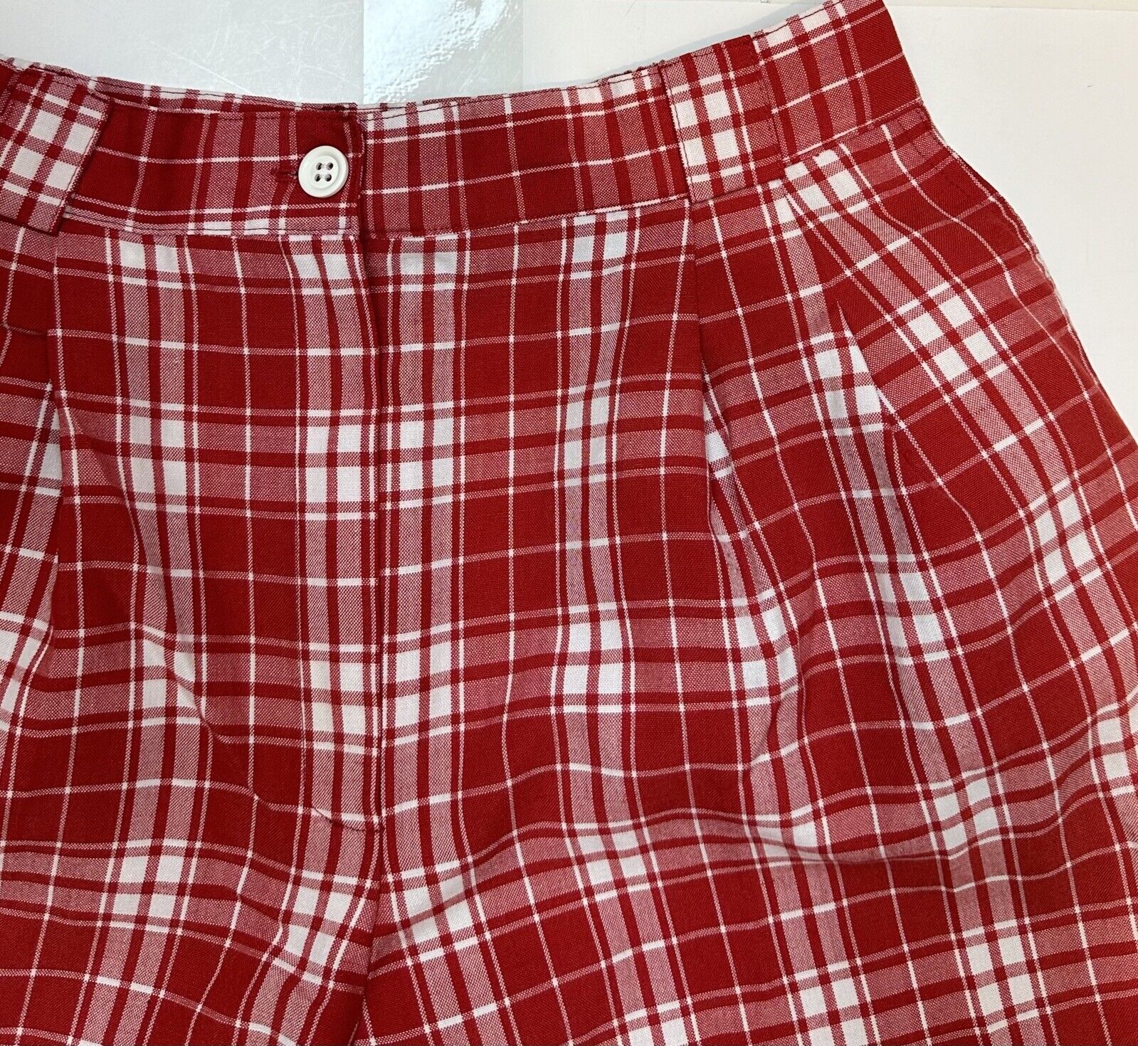 Vintage 90s Red Plaid Trouser Shorts S Pleated Pi… - image 3