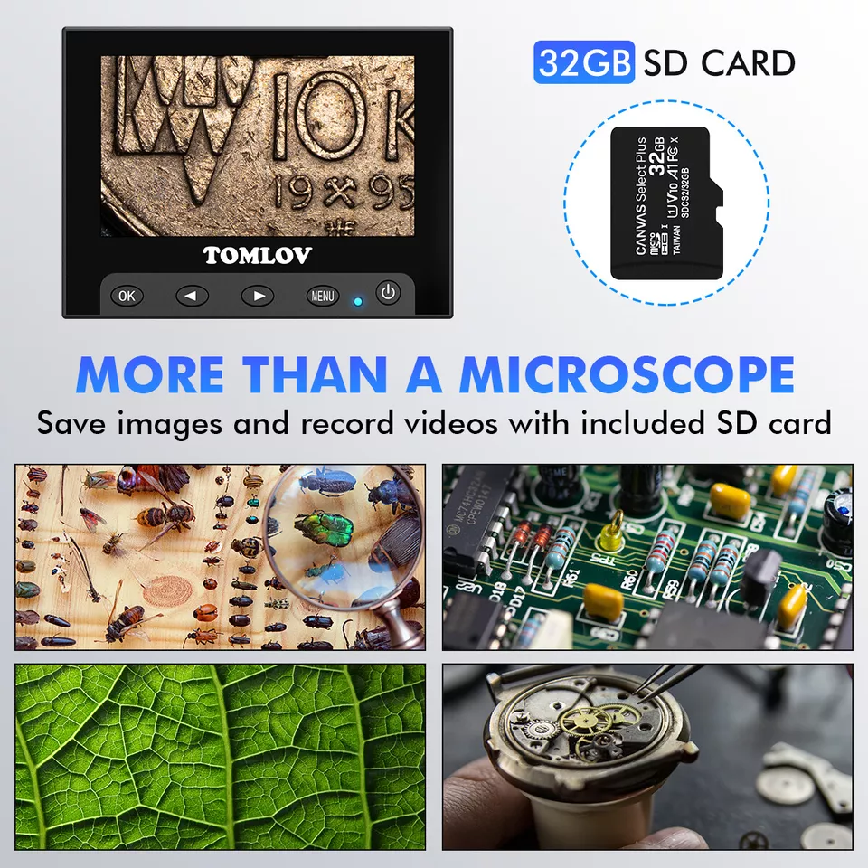 TOMLOV 4.3" 1080P Digital Microscope 1000X Soldering Magnifier Camera Coin Scope - Image 4 of 4
