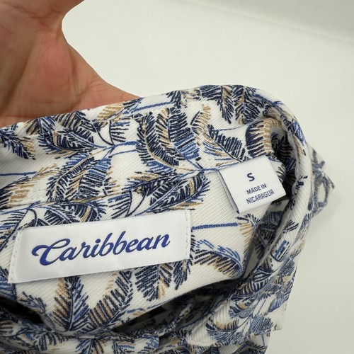 Caribbean Shirt Men Small White Blue Hawaiian Button Up Short Sleeve Tropical - Picture 5 of 10