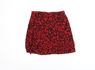 Zara Womens Red Viscose Blend Mini Skirt Size XS Leopard UK