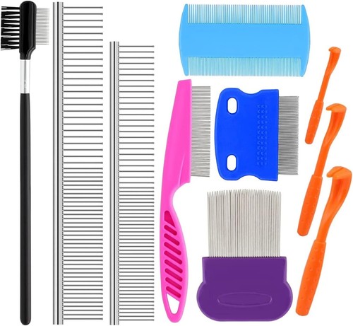10-Pack Stainless Steel Pet Grooming Combs for Dogs and Cats, Tangle Removal Kit - Picture 3 of 9
