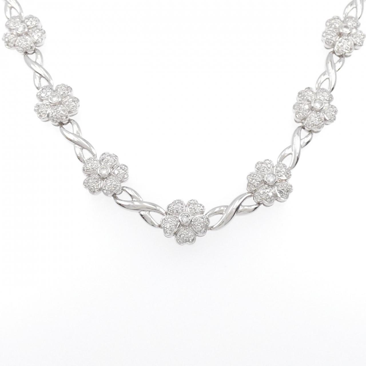 Authentic K18WG Flower Diamond Necklace 2.01CT  #270-003-965-1348