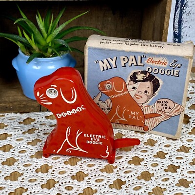 Vintage My Pal Electric Eye Doggie Toy Box Not Working Red Plastic Dog Toy