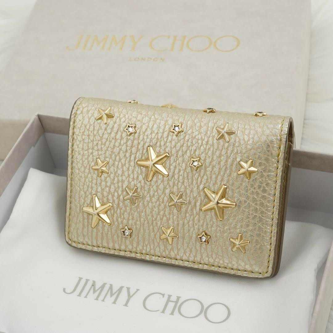 Jimmy Choo Gold Studded Folding Mini Wallet with Box Free Shipping from Japan  