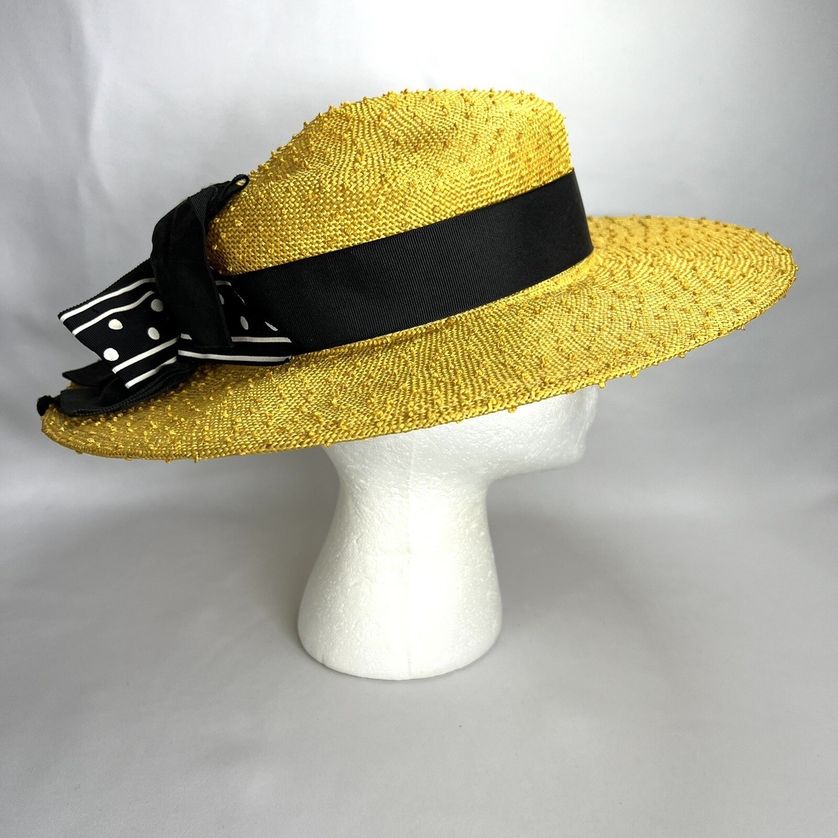 Vintage Sonni San Francisco Straw Yellow Sun Hat Black 