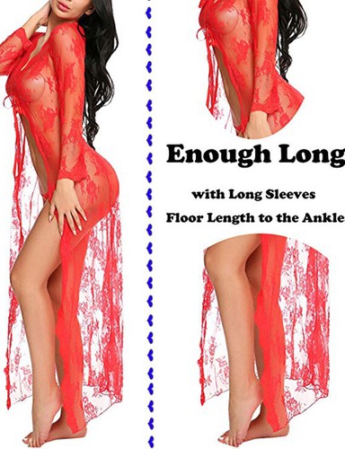 Women Sexy Lingerie See Through Lace Dress Sleepwear Sheer Kimono Robe Nightwear - Picture 31 of 52