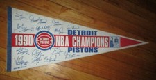Original 1990 DETROIT PISTONS Back to Back NBA Champions Signatures Pennant VG+