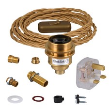 ElekTek Premium Lamp Kit E27 ES Holder Shade Ring Flex Switch UK Plug DIY Brass