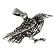 Rabe Anhänger Sterling Silber 925 Vogel Schmuck Raven Kettenanhänger Krähe b110