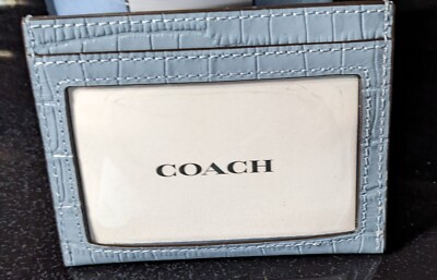 Coach Gunmetal/Cornflower Slim Id Card Case Crocodile-embossed