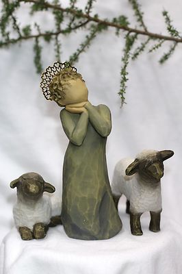 3 pc set  ANGEL + 2 sheep shepherd statue  figure WILLOW TREE shephard manger
