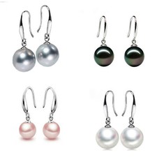 6 Colors 10mm 12mm South Sea Shell Pearl Round Smooth Beads Dangle Hook Earrings
