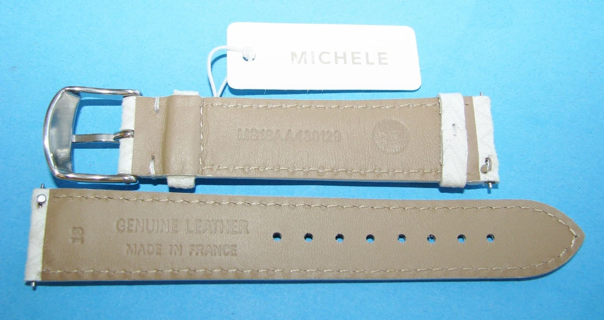 NEW MICHELE 18MM CLOUD WHITE SUEDE LEATHER WATCH STRAP BAND SILVER
