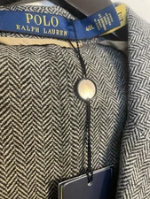 Polo Ralph Lauren Black & Cream Wool Blend Herringbone Sportcoat Size 48L NWT