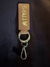 Custom Name Leather Keychain Custom Name Key Ring Brown Engraved Gift.
