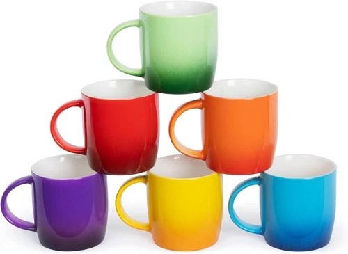 FiNeWaY Set of 6 Stoneware Multicoloured Ombre Mugs - 325ml Large Capacity