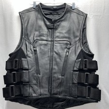 Street  Steel Leather Vest Men Medium Black Anarchy Gunslinger Motorcycle Biker