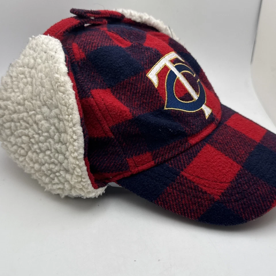 Minnesota Twins Plaid Flap Cap Bomber Hat SGA Sherpa SnapBack - Image 2 of 4