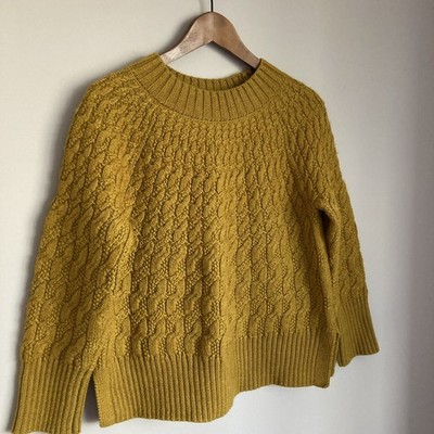 White Stuff Pullover Grobstrick Zopfmuster Fair Isle senfgelb Damen UK 10