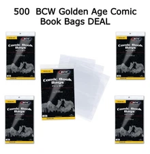 500 BCW Clear Poly Bags For Golden Age Comic Books 2 Mil Acid Free Safe Storage