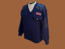 VINTAGE ITALIAN BLUE POLICE V-NECK COMMANDO SWEATER WOOL BLEND NEW