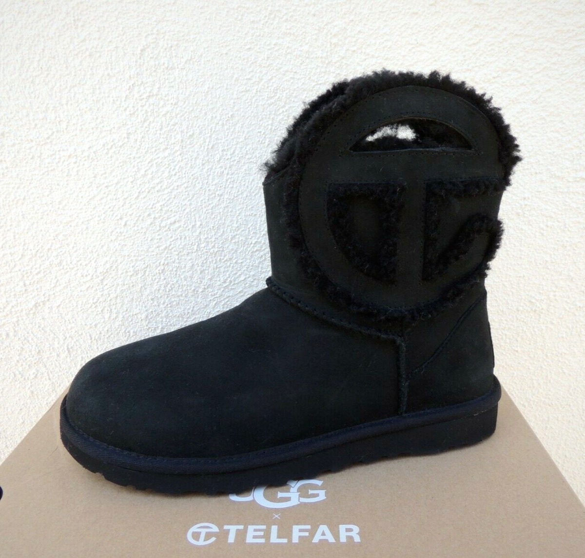 UGG x TELFAR BLACK CLASSIC MINI LOGO SHEEPWOOL BOOTS, WOMEN US 5