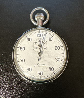 Vtg Minerva Swiss Stop Watch 100 unit scale Working See Description*