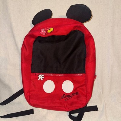 Disney Parks Mickey Mouse Red Backpack with Ears and Character Zipper Pulls