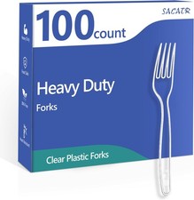 100 Count Disposable Plastic Forks,Heavy Duty Plastic Forks, Clear Plastic