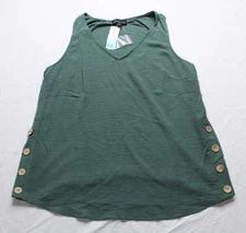 Fortune + Ivy Women's Albany Mixed Material Blouse Tank Top CN6 Green Large NWT