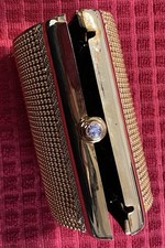 Vintage Evening Clutch Purse or Wear with Long Strap Gold Tone Barrel shaped