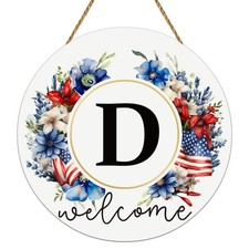 Letter D 4th of July Wreath, Patriotic, Monogram Welcome Sign, Wooden, Door