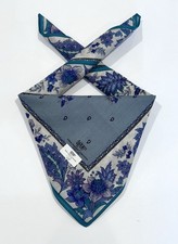 VINTAGE HANDKERCHIEF MEN'S GREEN Blue Floral Paisley POCKET SQUARE COTTON 18  