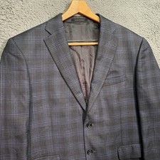 Jos. A. Bank Reserve Blazer 42S Charcoal Blue Tartan Wool Silk Sport Coat Jacket