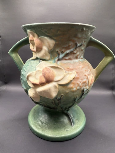 Roseville Magnolia Two Handled Vase 181-8 8 Inch Tall Vase