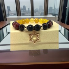 Star Of David Hanukkah Stretch Bracelet Bar Bat Mitzvah Jewish Gift Agate