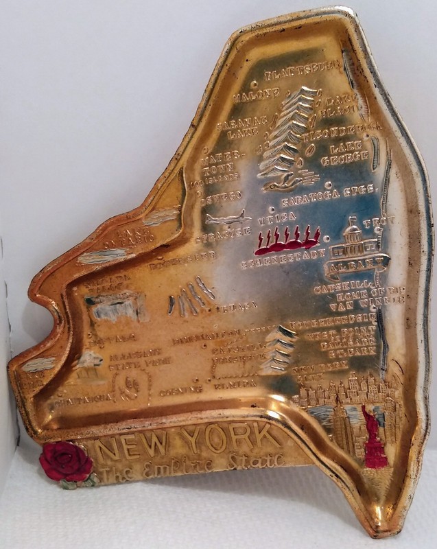 Vtg Souvenir New York State Metal trinket ashtray - Made In Japan-#3198