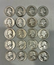 Lot of 20 90% silver lower-grade 1940's Washington quarters