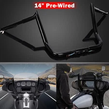 PRE-WIRED 14" Meathook Bar Ape Hangers Handlebars For Harley FLHX FLHT 2014-2023
