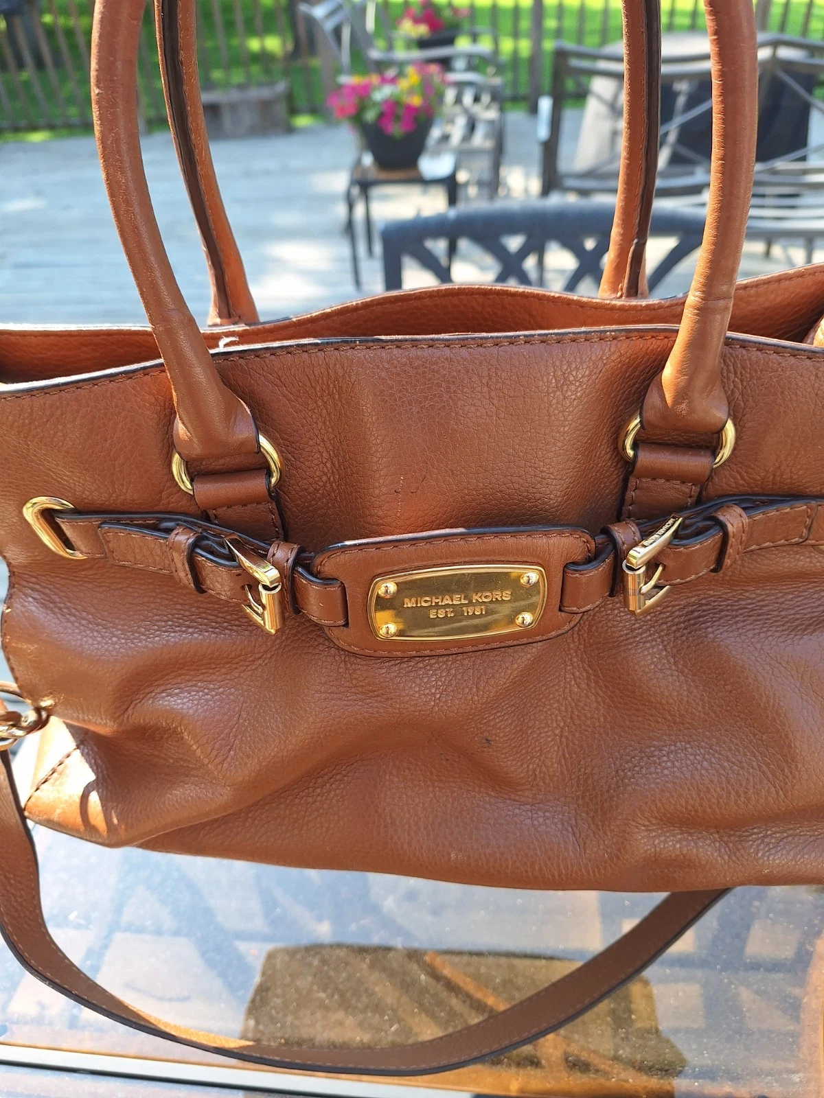 Borsa a mano Michael Kors grande in pelle marrone