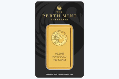 #ad 100 gram Gold Bar The Perth Mint 99.99 Fine in Sealed Assay $13500.00