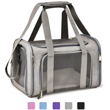 Adjustable Strap Grey Pet Carrier for Dogs and Cats up to 15 lbs - Travel Safely