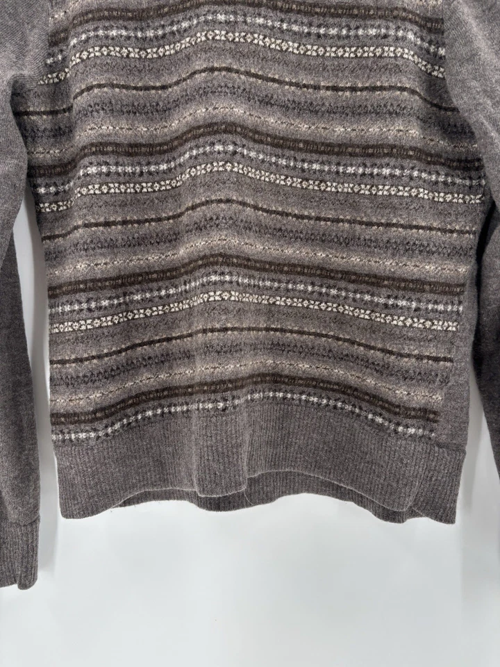 Suéter Banana Republic Mujer Mediano Marrón Rayas Cuello en V Lana Merino Fair Isle Foto 2 de 4