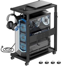 Computer Tower Stand - Adjustable PC Tower Stand CPU Holder Cart with Chargin...