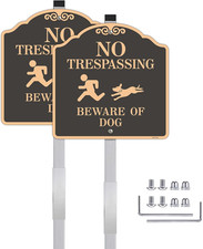  2 Pack 12X12 Inch Beware of Dog Yard Sign, No Trespassing Signs, Reflective, A