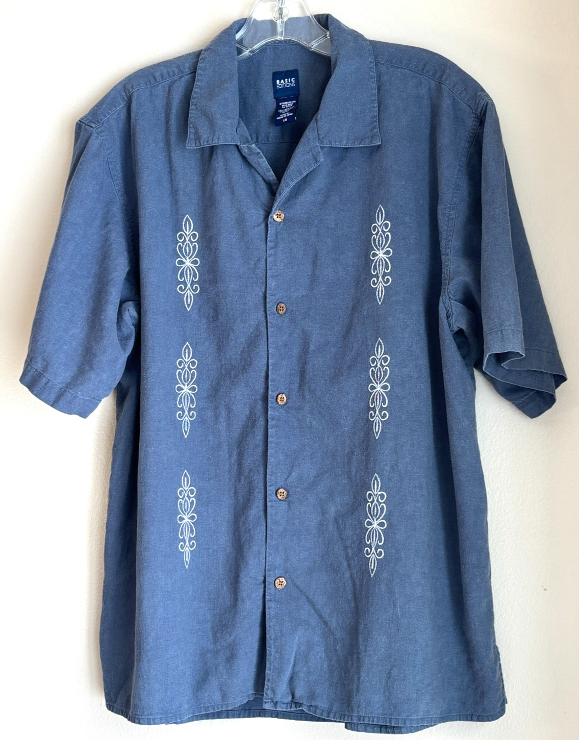 VTG Basic Editions Linen Blend Button-Up Shirt Me… - image 1