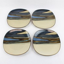 Lot Of 4 Gibson Designs Althea Teal Pattern Square Ceramic Dinner Plates W/ Chip