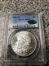 Pcgs 1892-CC Morgan Dollar MS63 With A CAC And It’s Nice And White