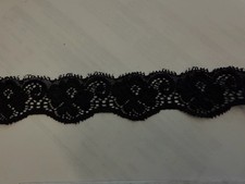 5 yards black Floral eyelash stretch lace trim 1 1/4  