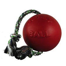 Jolly Pets Romp-n-Roll 8 inch Red  Rubber Ball with Rope for Dogs